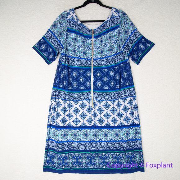 Eliza J Geo Striped Knit Dress blue gold‎ zipper, plus size 18W - Picture 8 of 12